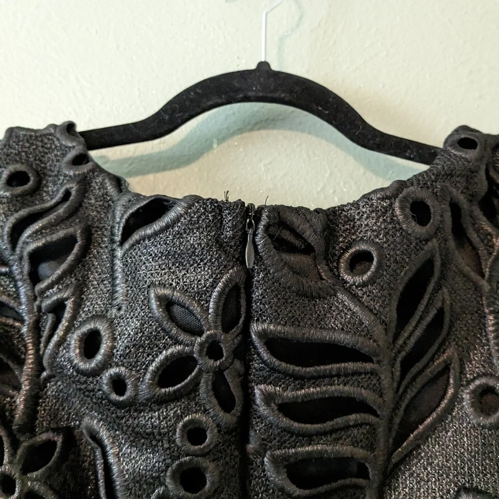 Eva Franco Black Jamila Cap Sleeve Cut Out Floral Lace Midi Dress Size 4 - Picture 7 of 10